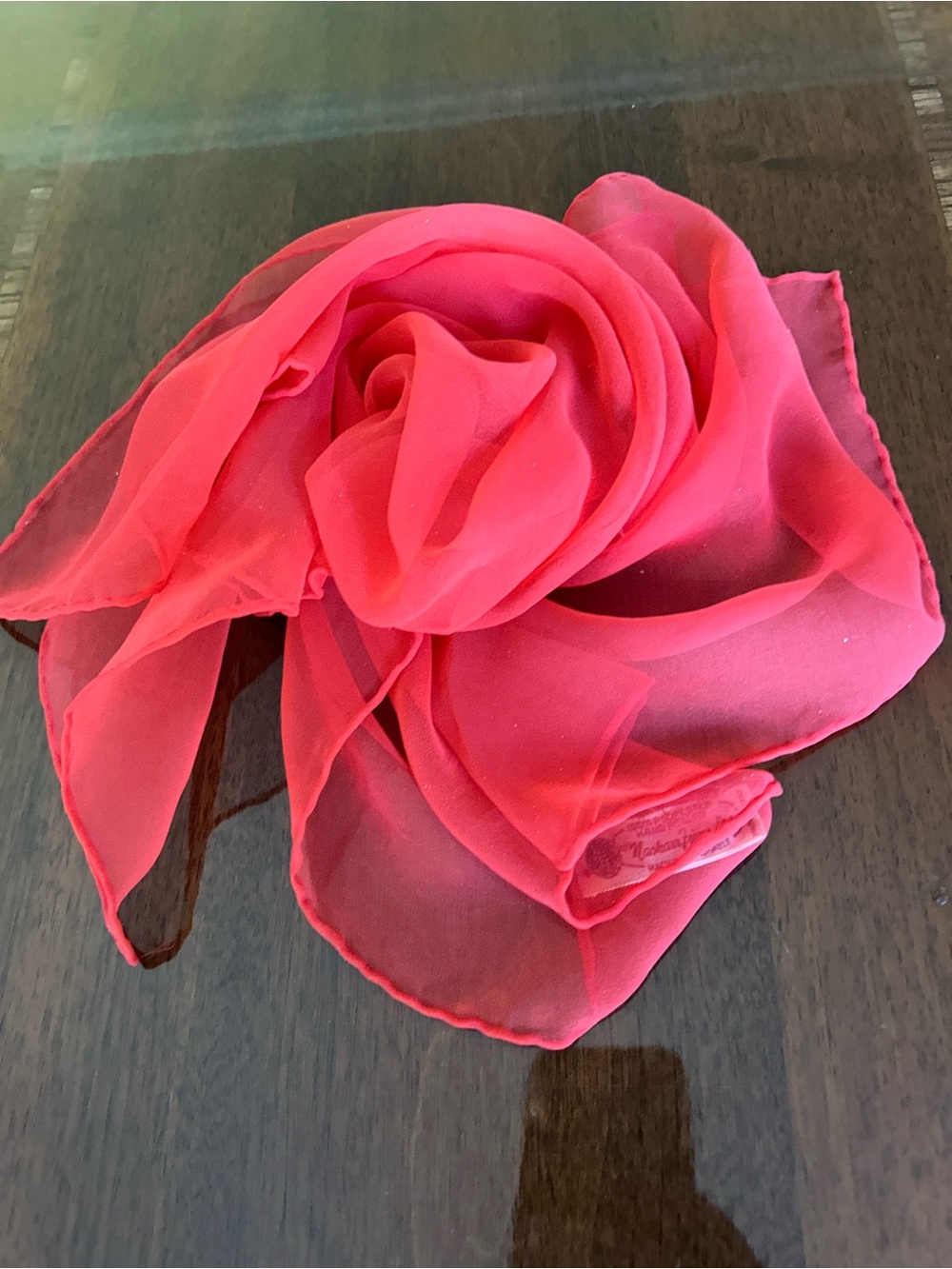 Elegant Hot red Chiffon Scarf - Women's Wrap hand rolled Japanese 21“ x 21“